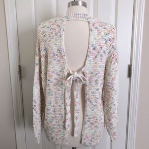 Aerie Open Tie Back Multicolored Knit Crew Neck Pullover Sweater Size Small NWT